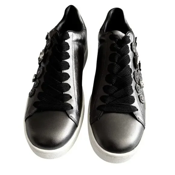 COACH Tea Rose Gunmetal Metallic Leather Women's Size 9 New - Picture 7 of 8